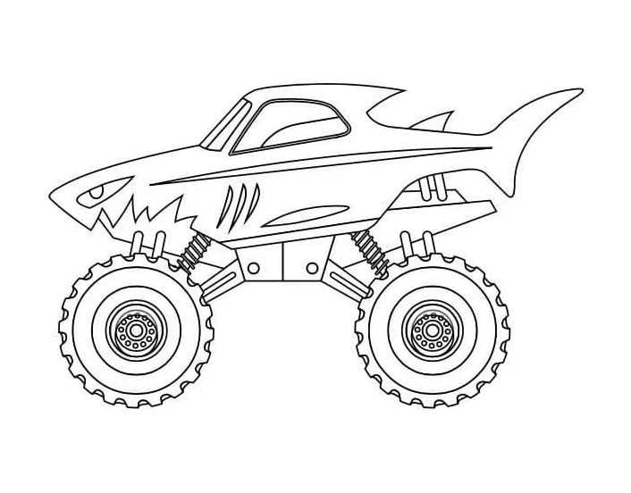 Gambar mewarnai Truk monster hiu siap cetak