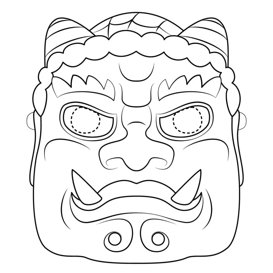 Gambar mewarnai Topeng liburan jepang siap cetak