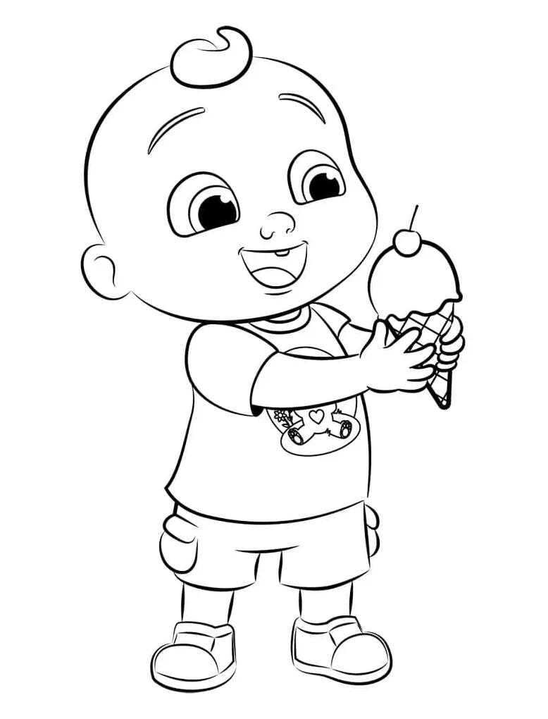 Gambar mewarnai Cocomelon jj dengan es krim siap cetak